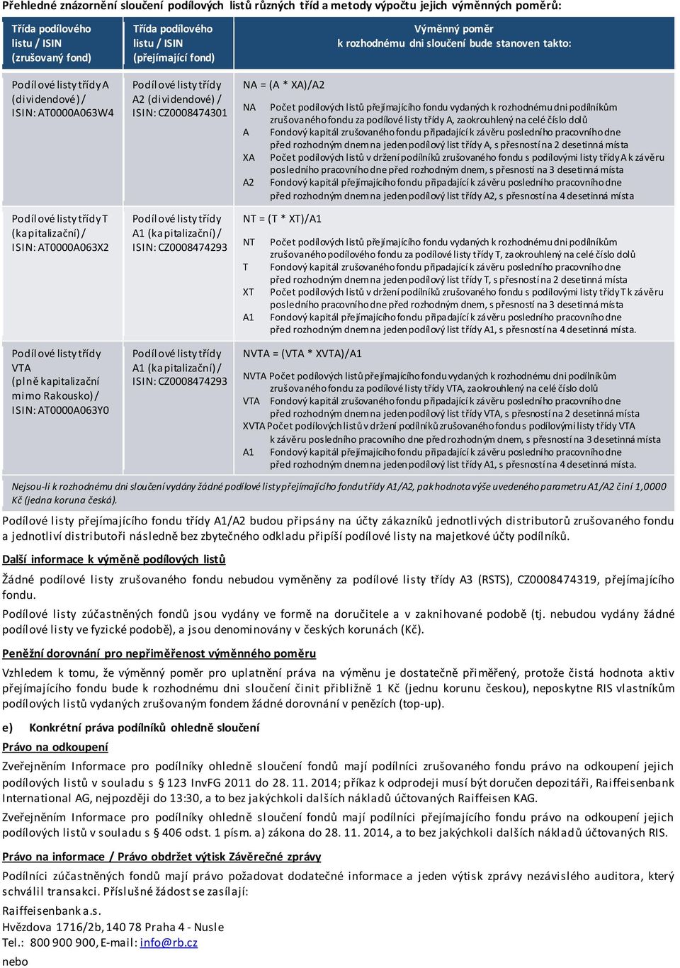 fond) Podílové listy třídy A2 (dividendové) / ISIN: CZ0008474301 Podílové listy třídy A1 (kapitalizační) / ISIN: CZ0008474293 Podílové listy třídy A1 (kapitalizační) / ISIN: CZ0008474293 NA = (A *