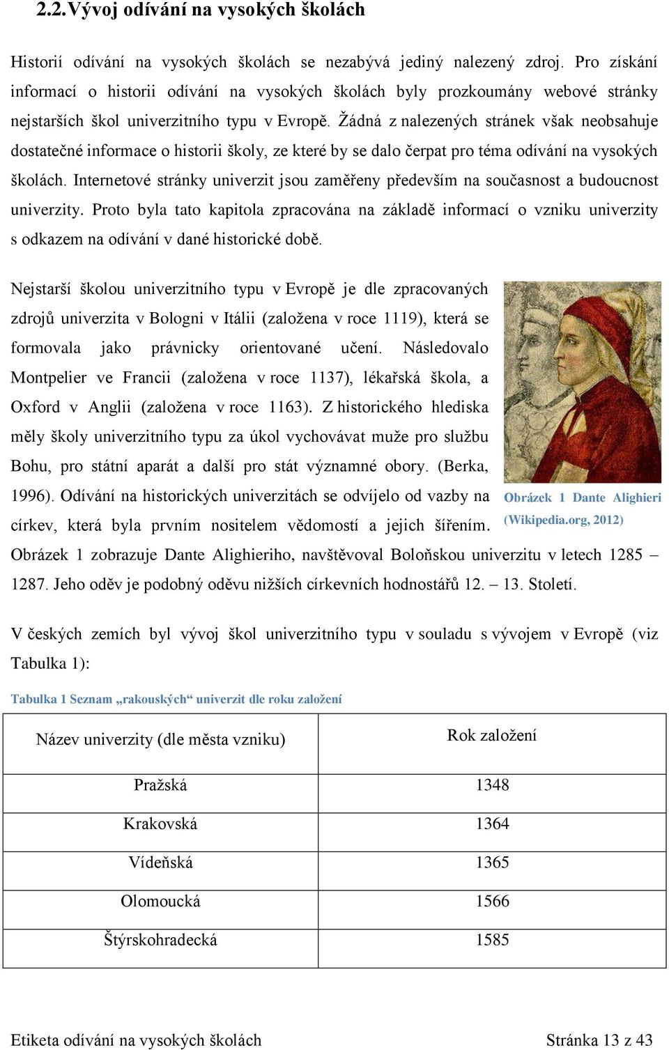 Žádná z nalezených stránek však neobsahuje dostatečné informace o historii školy, ze které by se dalo čerpat pro téma odívání na vysokých školách.