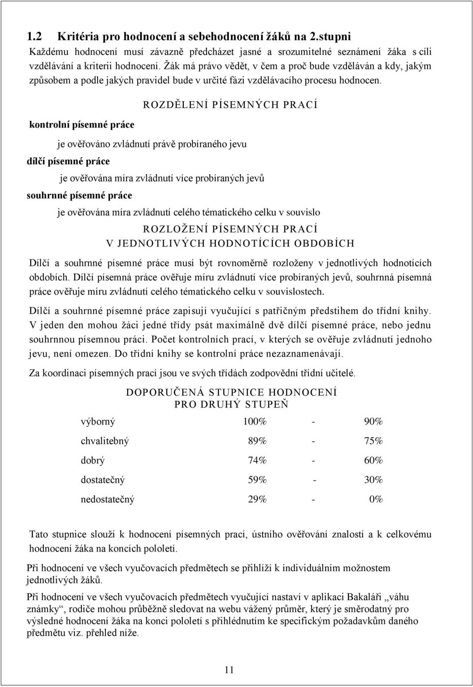 kontrolní písemné práce ROZDĚLENÍ PÍSEMNÝCH PRACÍ je ověřováno zvládnutí právě probíraného jevu dílčí písemné práce je ověřována míra zvládnutí více probíraných jevů souhrnné písemné práce je