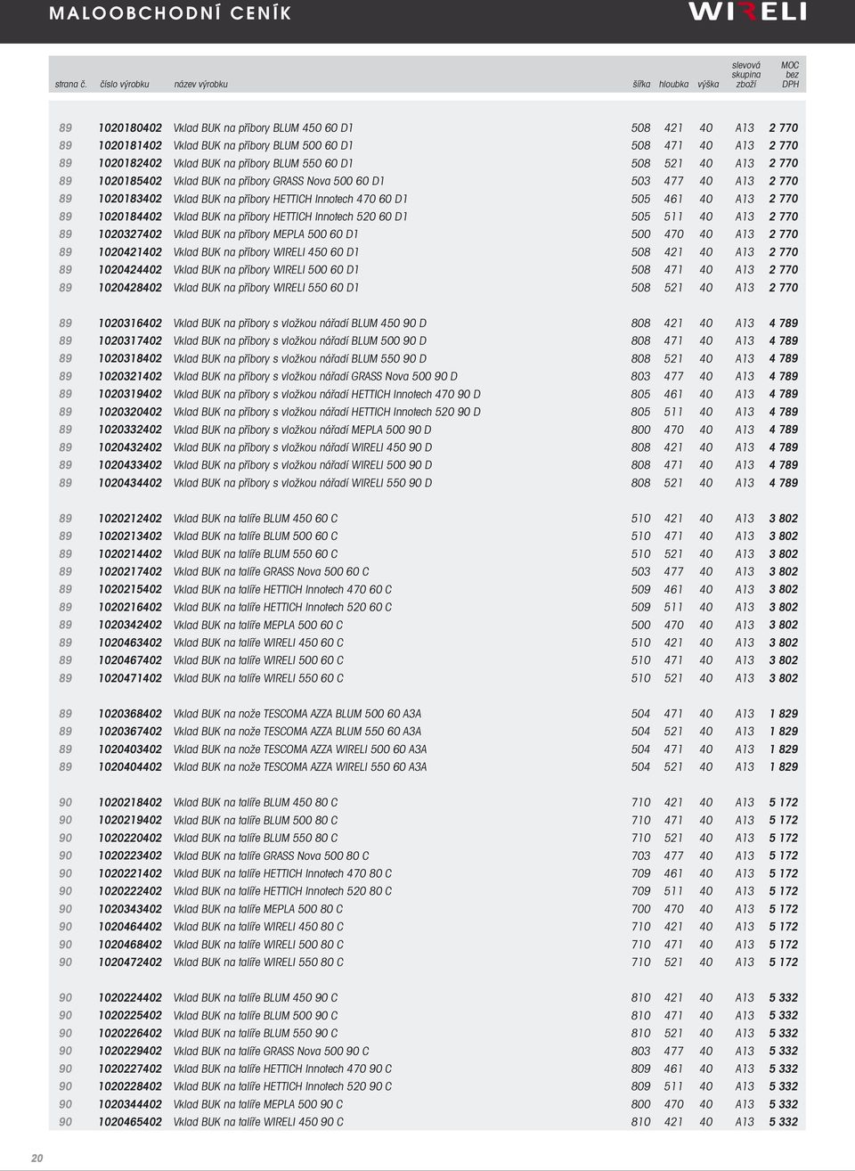 1020184402 Vklad BUK na příbory HETTICH Innotech 520 60 D1 505 511 40 A13 2 770 89 1020327402 Vklad BUK na příbory MEPLA 500 60 D1 500 470 40 A13 2 770 89 1020421402 Vklad BUK na příbory WIRELI 450