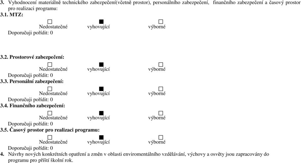 4. Finančního zabezpečení: Nedostatečné vyhovující výborné Doporučuji pořídit: 0 3.5. Časový prostor pro realizaci programu: Nedostatečné vyhovující výborné Doporučuji pořídit: 0 4.