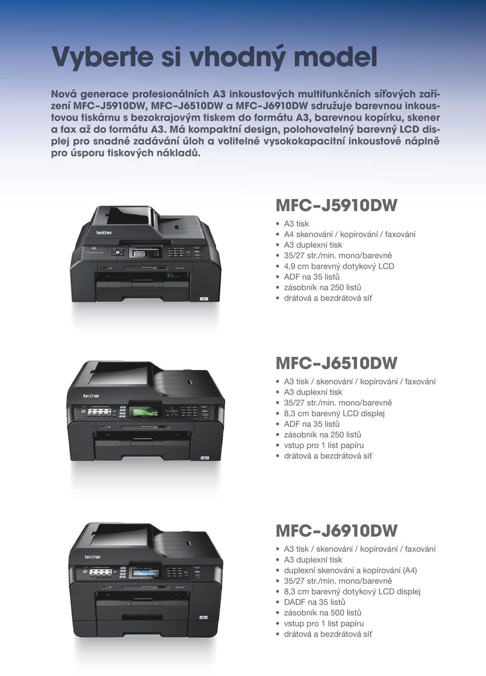 Má kompaktní design, polohovatelný barevný LCD displej pro snadné zadávání úloh a volitelné vysokokapacitní inkoustové náplně pro úsporu tiskových nákladů.