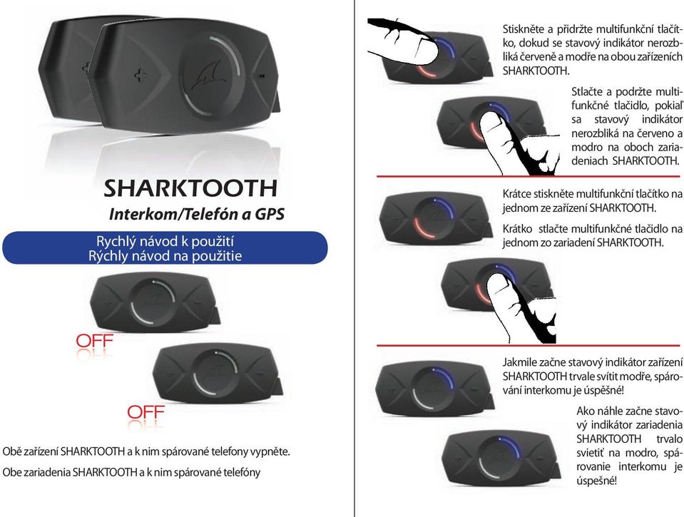 Krátce stiskněte multifunkční tlačítko na jednom ze zařízení SHARKTOOTH. Krátko stlačte multifunkčné tlačidlo na jednom zo zariadení SHARKTOOTH.