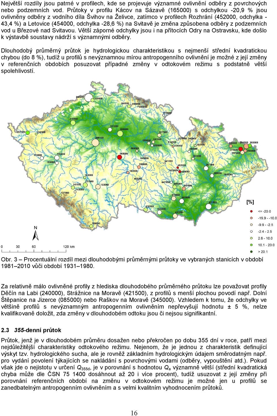 n Svitvě j změn způsobn odběry z podzmních vod u Břzové nd Svitvou. Větší záporné odchylky jsou i n přítocích Odry n Ostrvsku, kd došlo k výstvbě soustvy nádrží s význmnými odběry.