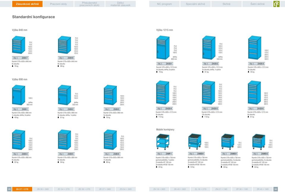 1x police 61 ZA99-3 Rozměr 578 x 600 x 990 76 ZA120-4 Rozměr 578 x 600 x 1215 9x zásuvka 110 ZA120-5 Rozměr 578 x 600 x 1215 10x zásuvka 116 ZA120-6 Rozměr 578 x 600 x 1215 91 Mobilní kontejnery E E