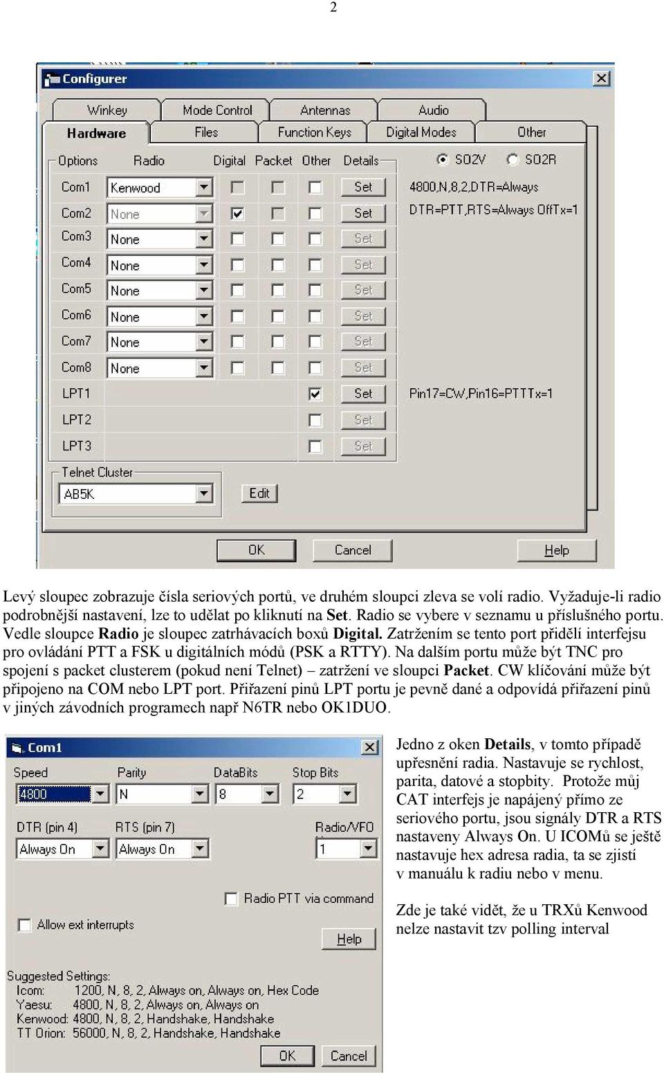 Zatr ením se tento port p id lí interfejsu pro ovládání PTT a FSK u digitálních mód (PSK a RTTY).