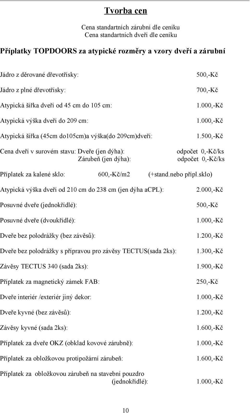 dýha): 500,-Kč 700,-Kč 1.500,-Kč odpočet 0,-Kč/ks odpočet 0,-Kč/ks Příplatek za kalené sklo: 600,-Kč/m2 (+stand.nebo přípl.