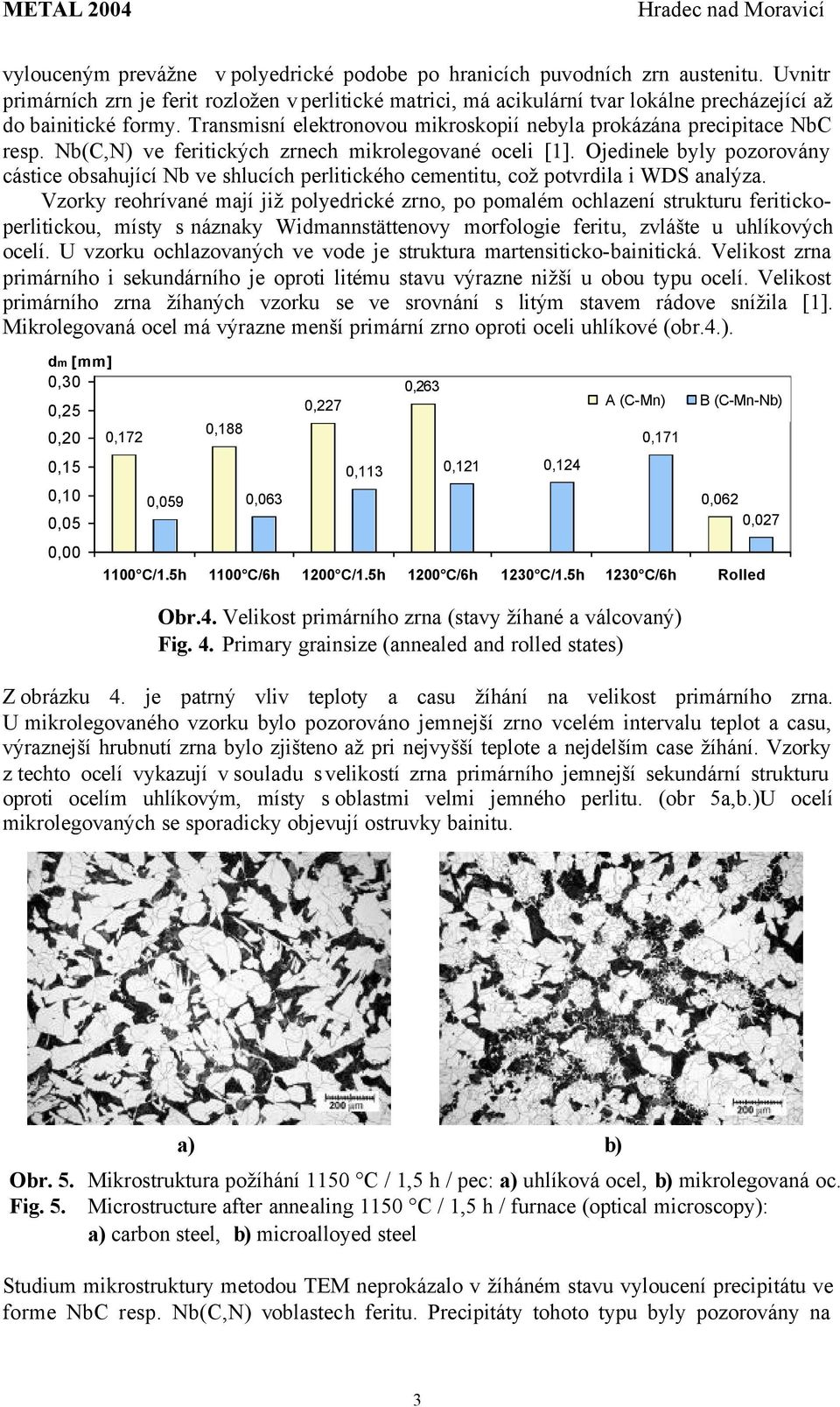 Nb(C,N) ve feritických zrnech mikrolegované oceli [1]. Ojedinele byly pozorovány cástice obsahující Nb ve shlucích perlitického cementitu, což potvrdila i WDS analýza.