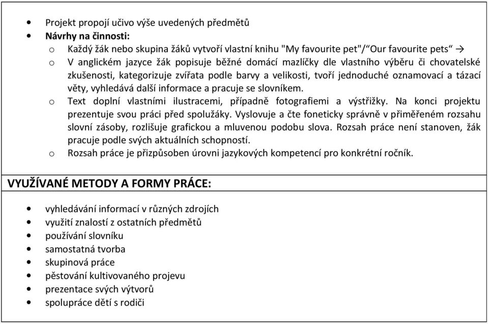 Text dplní vlastními ilustracemi, případně ftgrafiemi a výstřižky. Na knci prjektu prezentuje svu práci před splužáky.