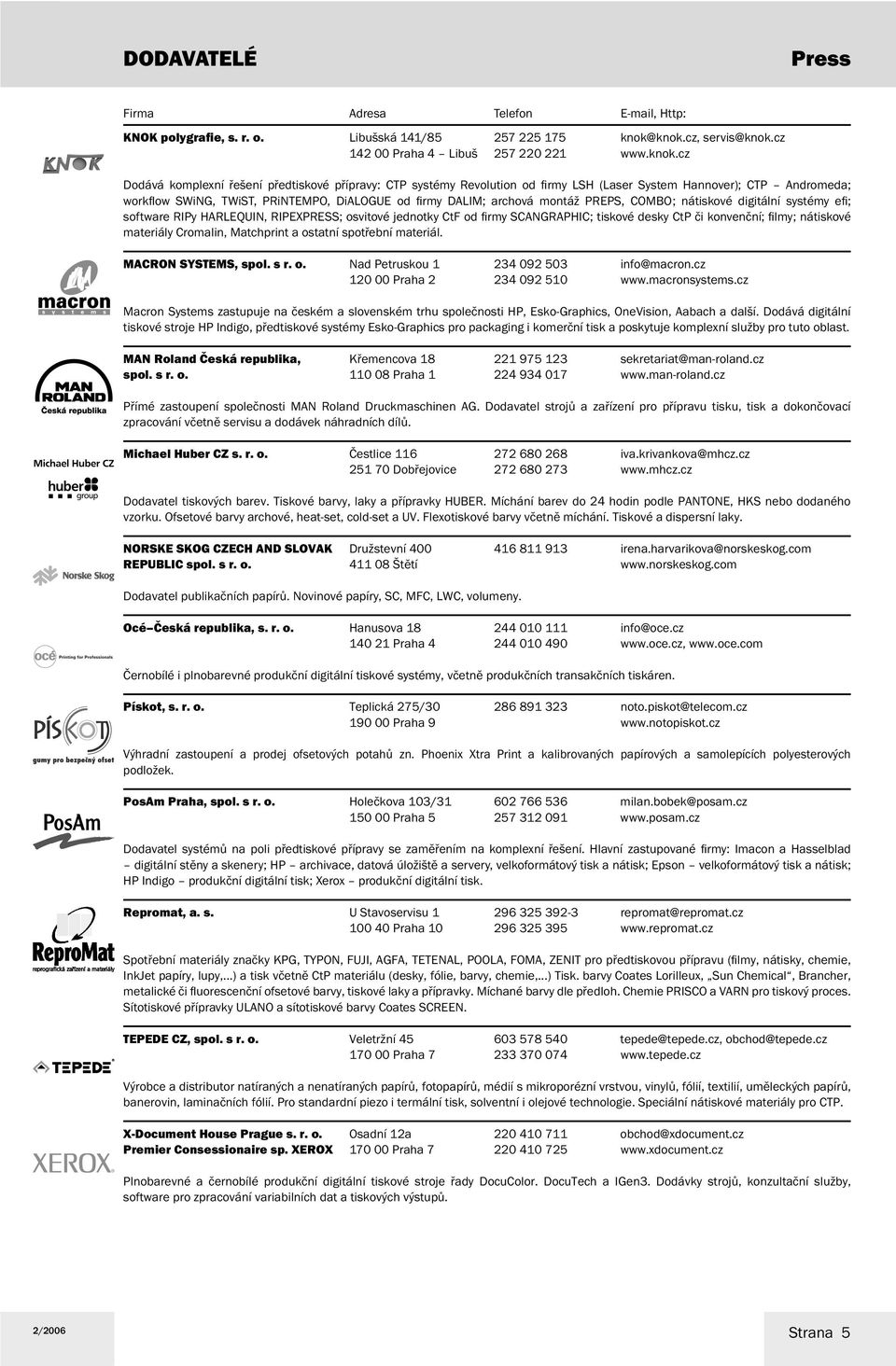 ow SWiNG, TWiST, PRiNTEMPO, DiALOGUE od fi rmy DALIM; archová montáž PREPS, COMBO; nátiskové digitální systémy efi ; software RIPy HARLEQUIN, RIPEXPRESS; osvitové jednotky CtF od fi rmy SCANGRAPHIC;