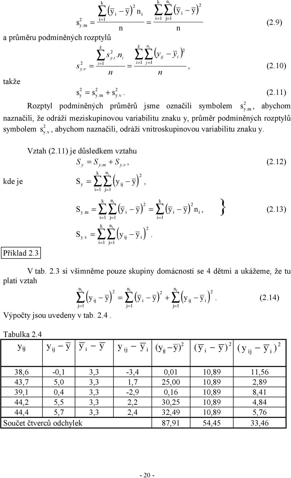 m + y. v k kde je Sy = ( yj y) = j=, Příklad.3 k k ( ) ( ) Sym. = y y = y y, } (.3) = j= = k ( ) S. = y y yv j = j=. V tab.