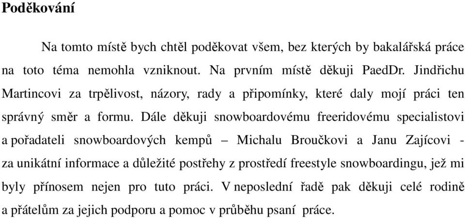 Dále děkuji snowboardovému freeridovému specialistovi a pořadateli snowboardových kempů Michalu Broučkovi a Janu Zajícovi - za unikátní informace a