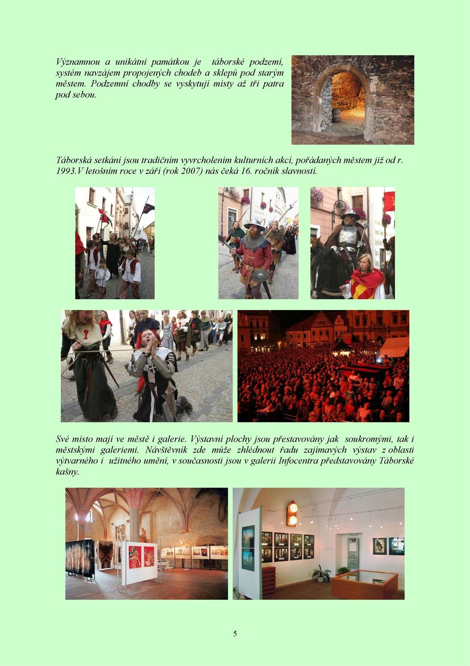 1993.V letošním roce v září (rok 2007) nás čeká 16. ročník slavností. Své místo mají ve městě i galerie.