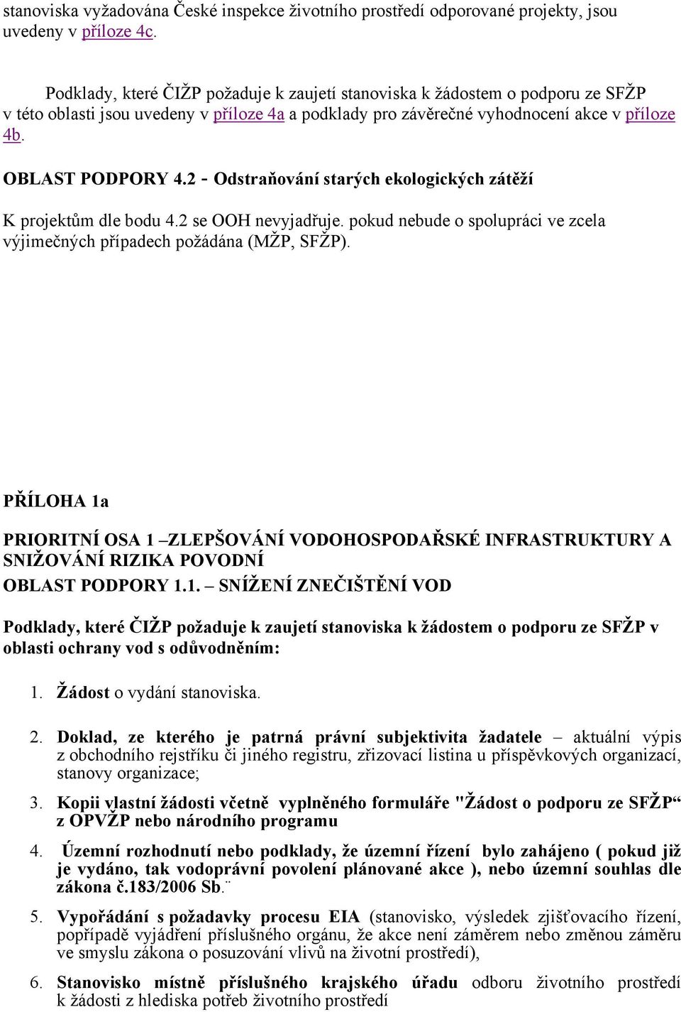 2 - Odstraňování starých ekologických zátěží K projektům dle bodu 4.2 se OOH nevyjadřuje. pokud nebude o spolupráci ve zcela výjimečných případech požádána (MŽP, SFŽP).