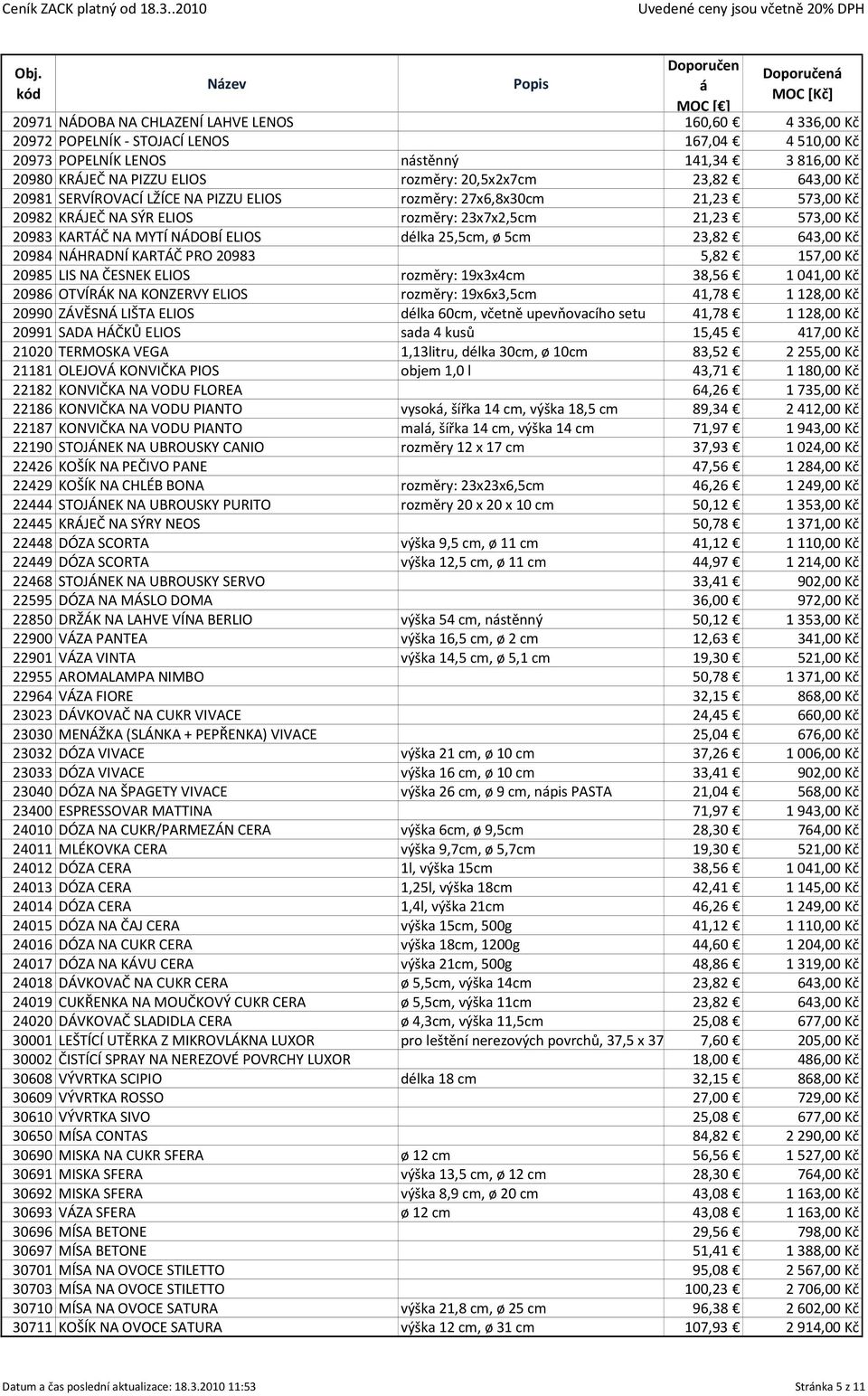 25,5cm, ø 5cm 23,82 643,00 Kč 20984 NÁHRADNÍ KARTÁČ PRO 20983 5,82 157,00 Kč 20985 LIS NA ČESNEK ELIOS rozměry: 19x3x4cm 38,56 1041,00 Kč 20986 OTVÍRÁK NA KONZERVY ELIOS rozměry: 19x6x3,5cm 41,78