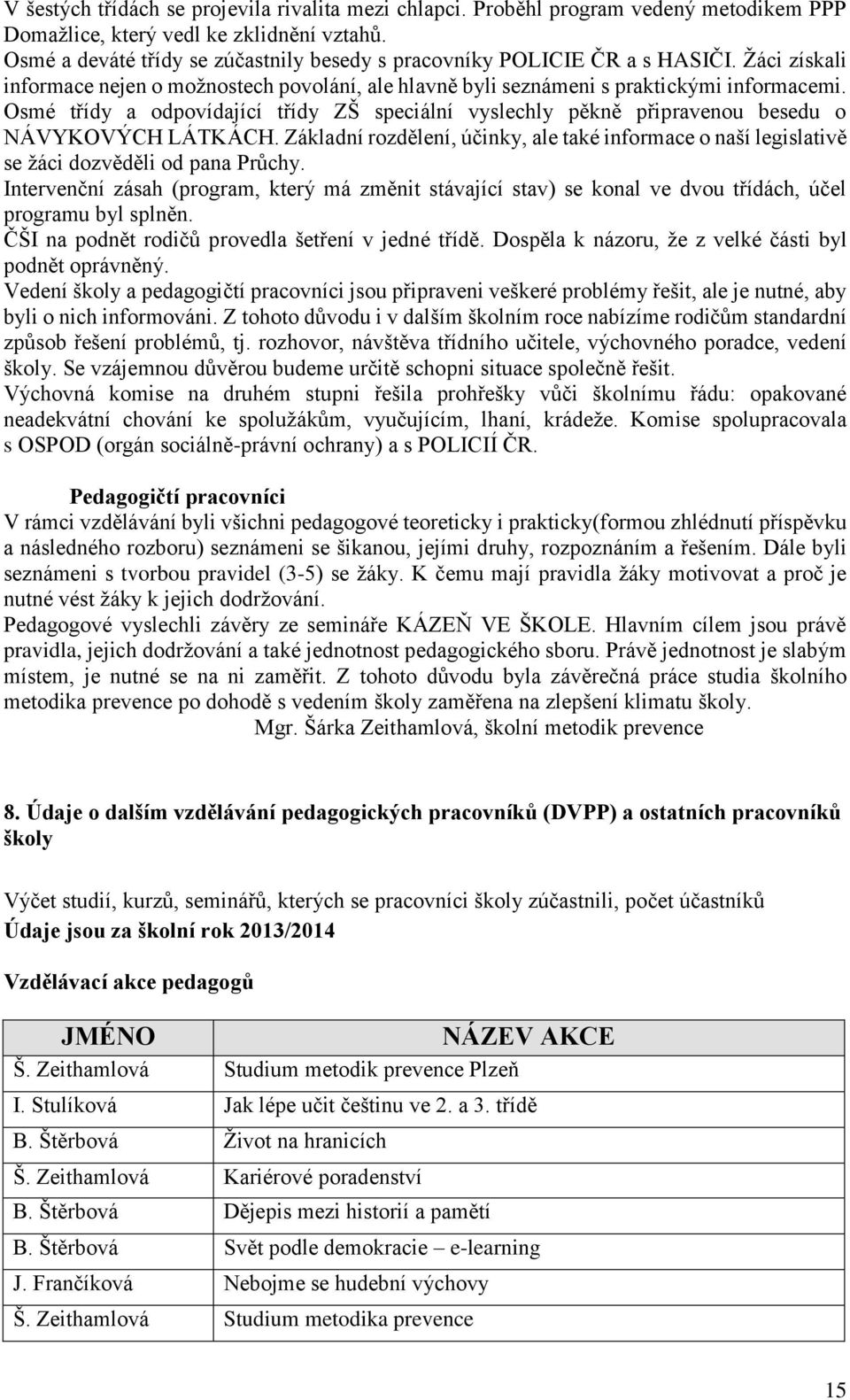 Osmé třídy a odpovídající třídy ZŠ speciální vyslechly pěkně připravenou besedu o NÁVYKOVÝCH LÁTKÁCH.