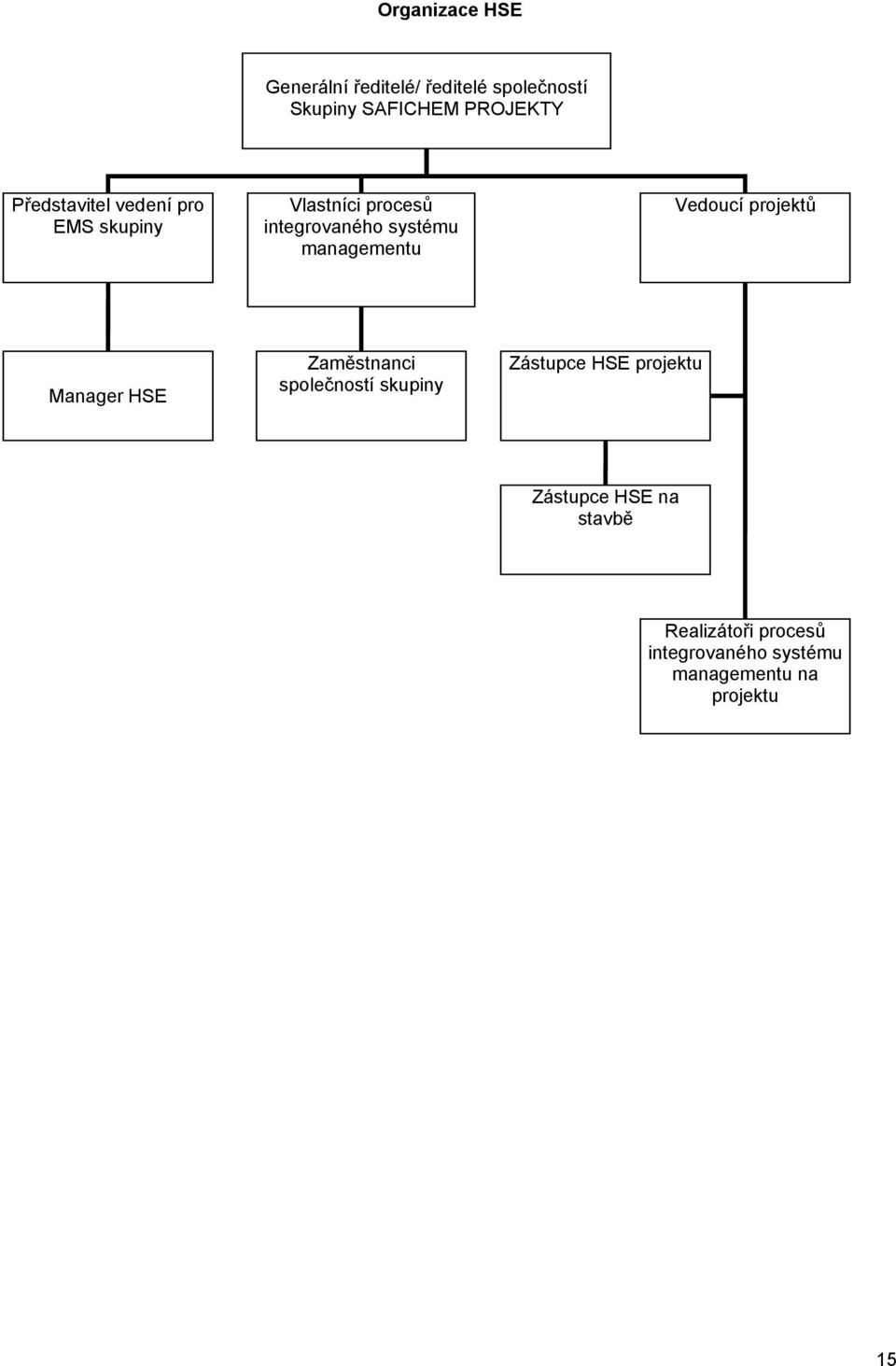 managementu Vedoucí projektů Manager HSE Zaměstnanci společností skupiny Zástupce HSE