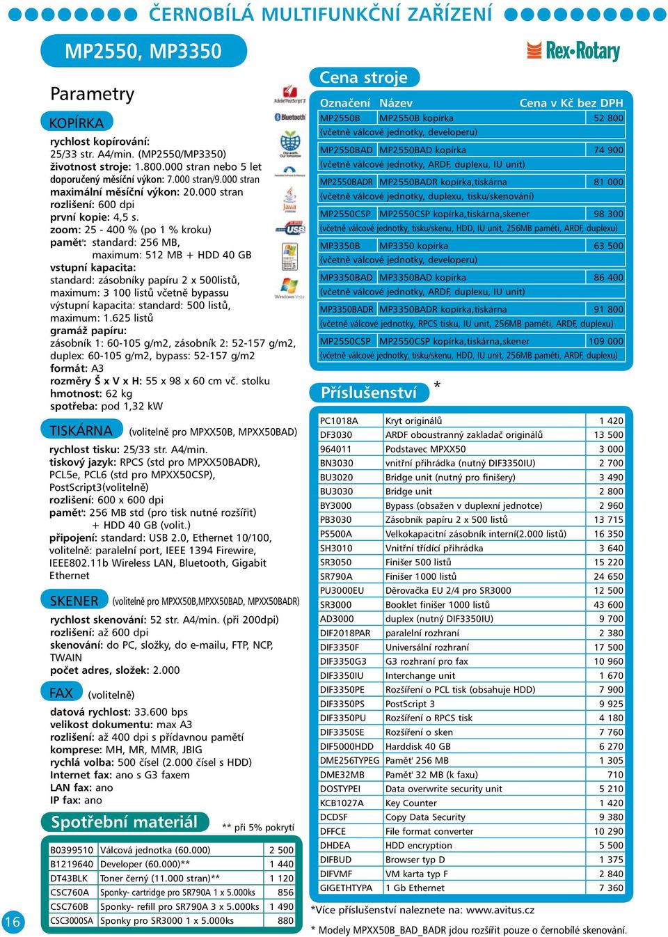 zoom: 25-400 % (po 1 % kroku) pamět': standard: 256 MB, maximum: 512 MB + HDD 40 GB vstupní kapacita: standard: zásobníky papíru 2 x 500listů, maximum: 3 100 listů včetně bypassu výstupní kapacita: