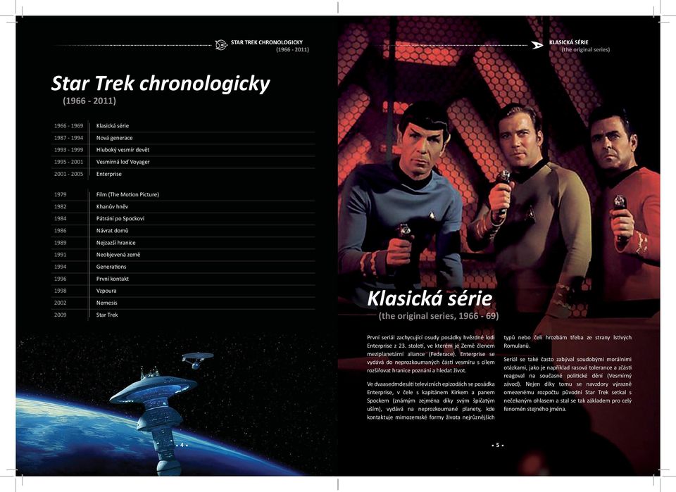 Neobjevená země 1994 Genera ons 1996 První kontakt 1998 Vzpoura 2002 Nemesis 2009 Star Trek Klasická série (the origginal series, 1966-69) První seriál zachycující osudy posádky hvězdné lodi