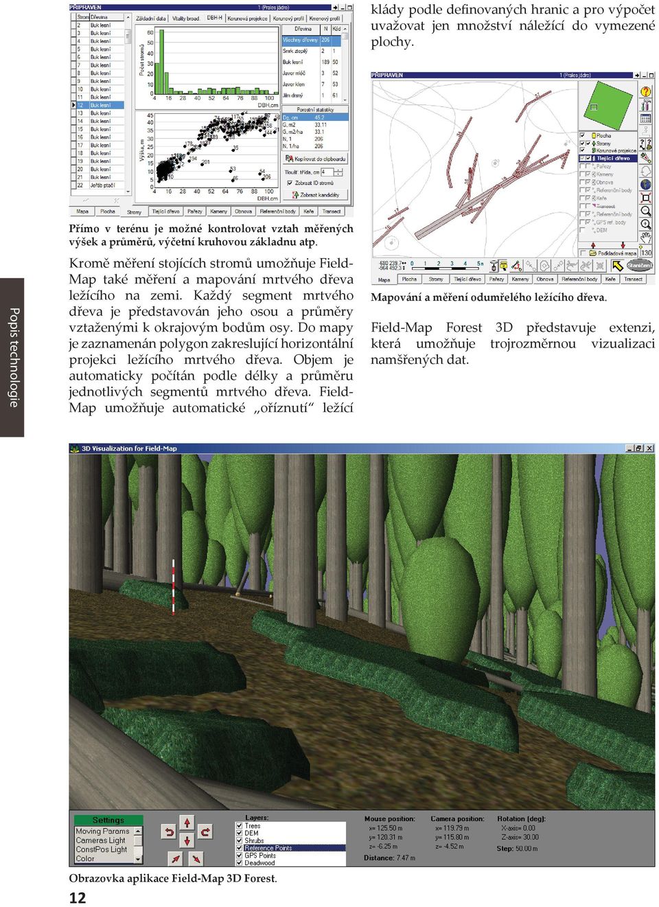 Kromě měření stojících stromů umožňuje Field- Map také měření a mapování mrtvého dřeva ležícího na zemi.