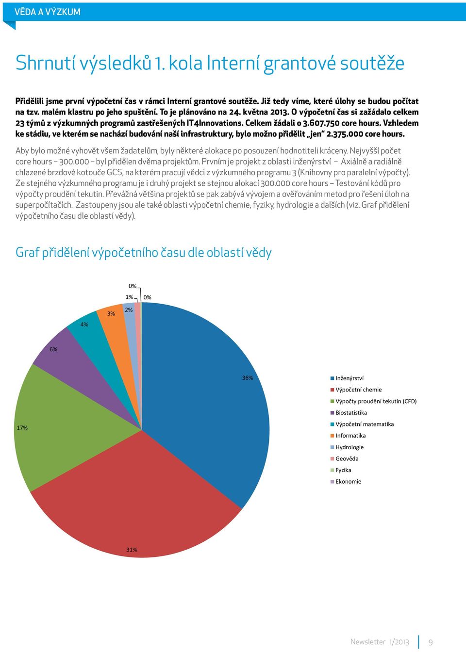 Vzhledem ke stádiu, ve kterém se nachází budování naší infrastruktury, bylo možno přidělit jen 2.375.000 core hours.