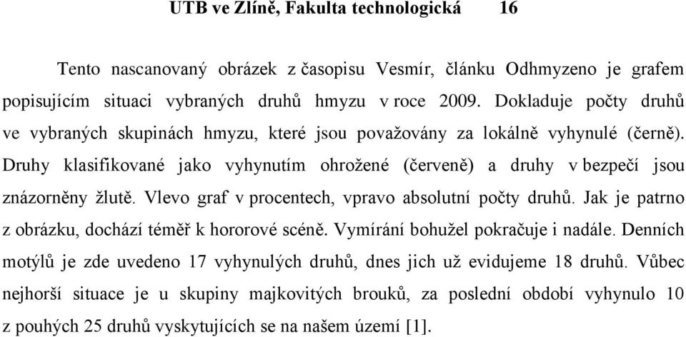 Druhy klasifikované jako vyhynutím ohroţené (červeně) a druhy v bezpečí jsou znázorněny ţlutě. Vlevo graf v procentech, vpravo absolutní počty druhů.