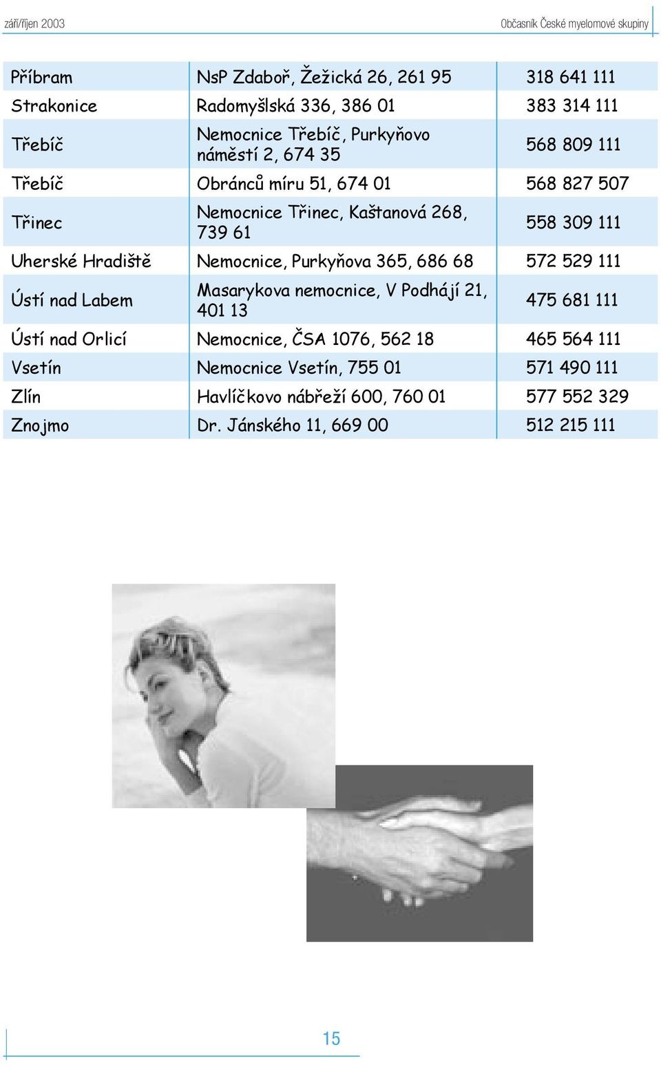 Uherské Hradiště Nemocnice, Purkyňova 365, 686 68 572 529 111 Ústí nad Labem Masarykova nemocnice, V Podhájí 21, 401 13 475 681 111 Ústí nad Orlicí Nemocnice,