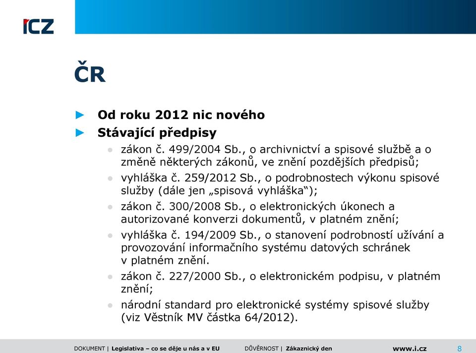 , o podrobnostech výkonu spisové služby (dále jen spisová vyhláška ); zákon č. 300/2008 Sb.