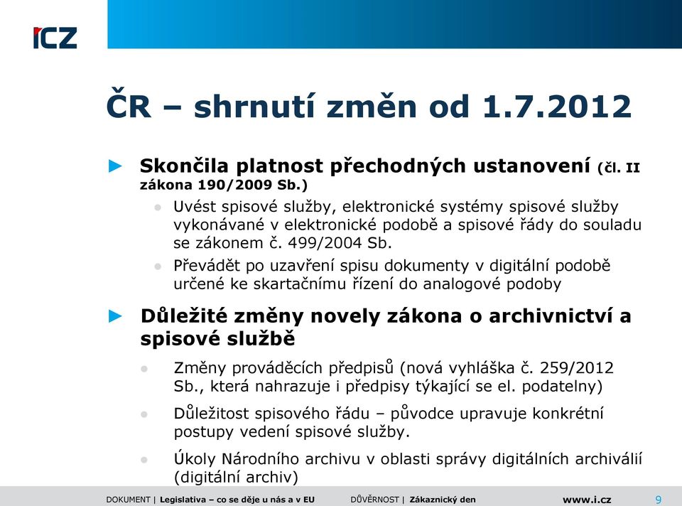 Převádět po uzavření spisu dokumenty v digitální podobě určené ke skartačnímu řízení do analogové podoby Důležité změny novely zákona o archivnictví a spisové službě Změny