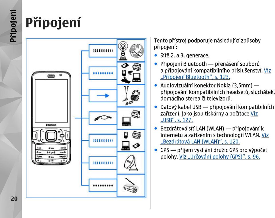 Audiovizuální konektor Nokia (3,5mm) připojování kompatibilních headsetů, sluchátek, domácího sterea či televizorů.