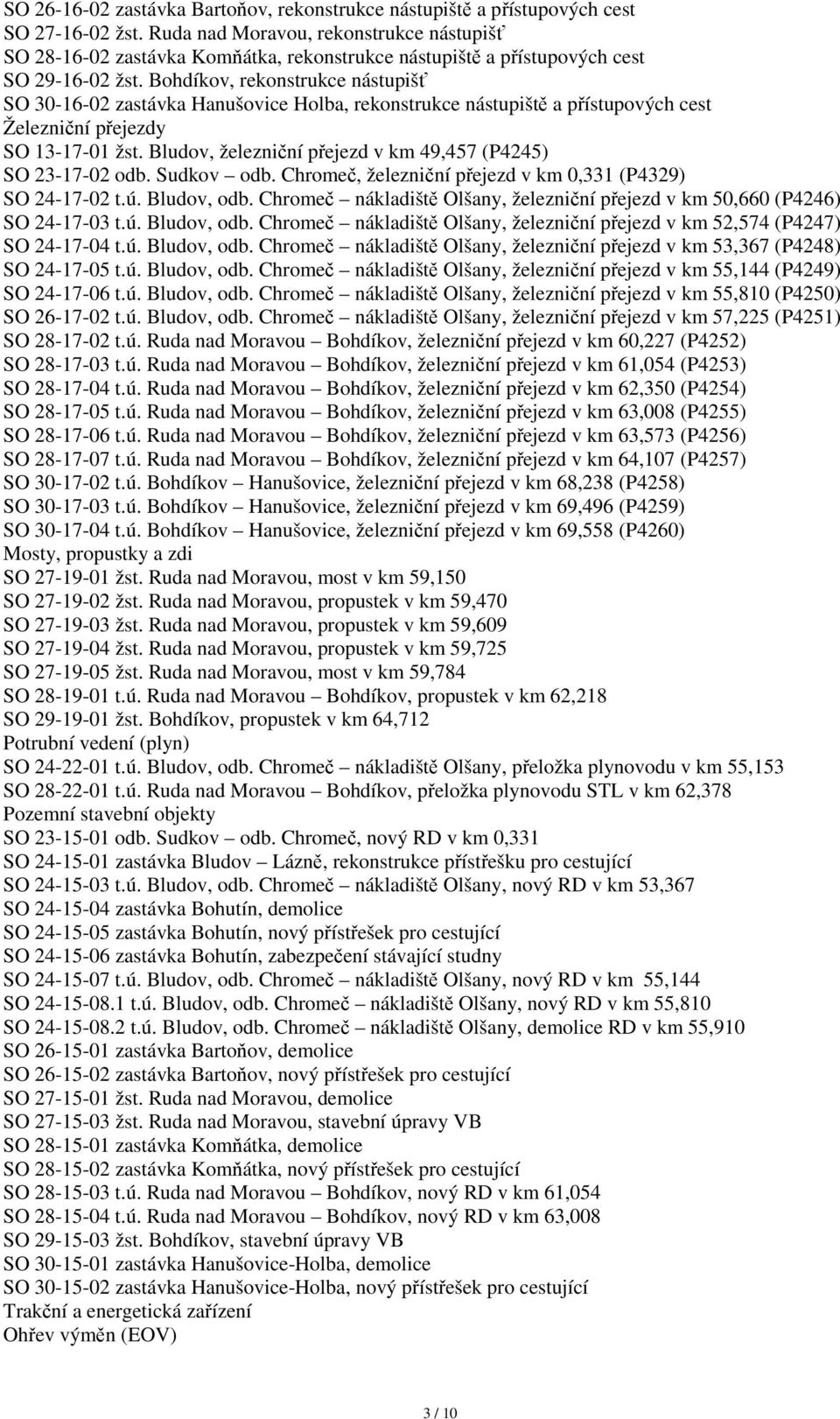 Bohdíkov, rekonstrukce nástupišť SO 30-16-02 zastávka Hanušovice Holba, rekonstrukce nástupiště a přístupových cest Železniční přejezdy SO 13-17-01 žst.