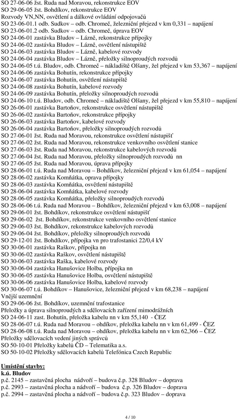 Chromeč, úprava EOV SO 24-06-01 zastávka Bludov Lázně, rekonstrukce přípojky SO 24-06-02 zastávka Bludov Lázně, osvětlení nástupiště SO 24-06-03 zastávka Bludov Lázně, kabelové rozvody SO 24-06-04