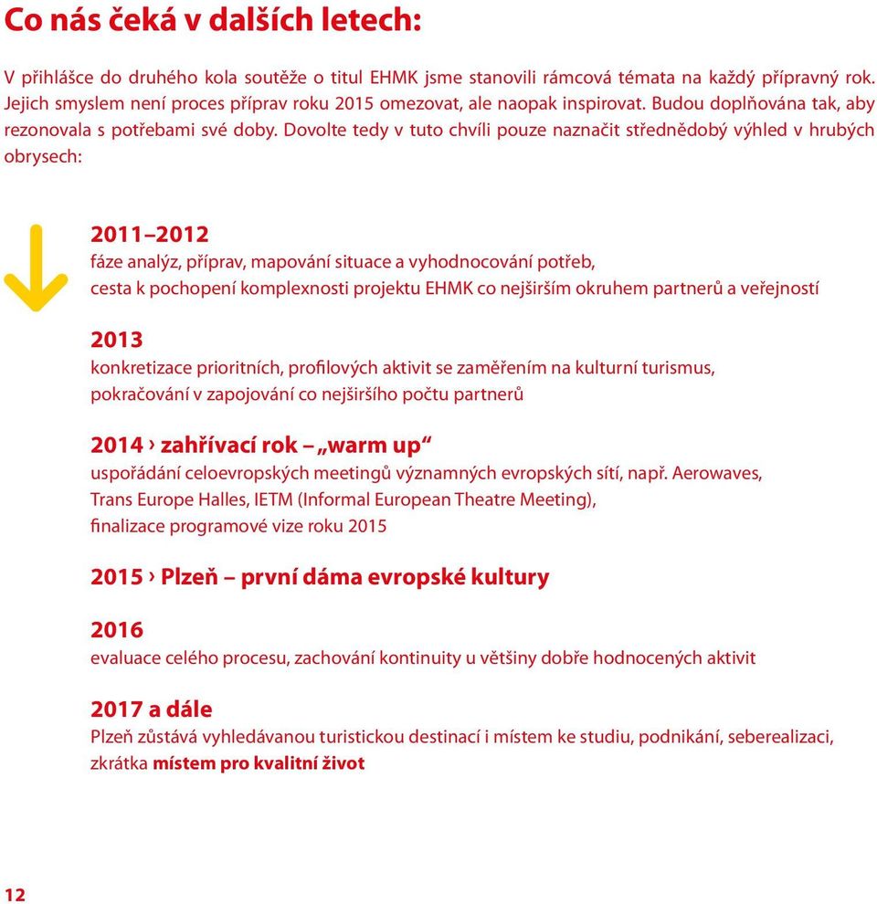 Dovolte tedy v tuto chvíli pouze naznačit střednědobý výhled v hrubých obrysech: 2011 2012 fáze analýz, příprav, mapování situace a vyhodnocování potřeb, cesta k pochopení komplexnosti projektu EHMK