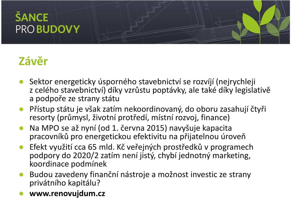 června 2015) navyšuje kapacita pracovníků pro energetickou efektivitu na přijatelnou úroveň Efekt využití cca 65 mld.