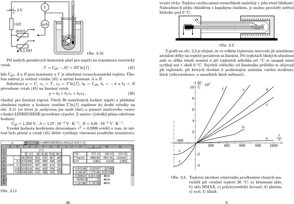 10 Při malých proudových hustotách platí pro napětí na tranzistoru teoretický vztah U = U g0 AT + BT ln{i}, (45) kde U g0, A a B jsou konstanty a T je absolutní termodynamická teplota.