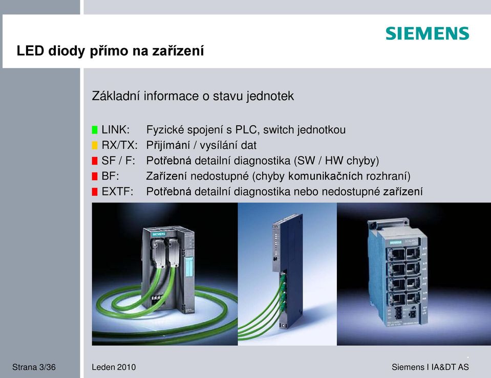 Potřebná detailní diagnostika (SW / HW chyby) Zařízení nedostupné (chyby