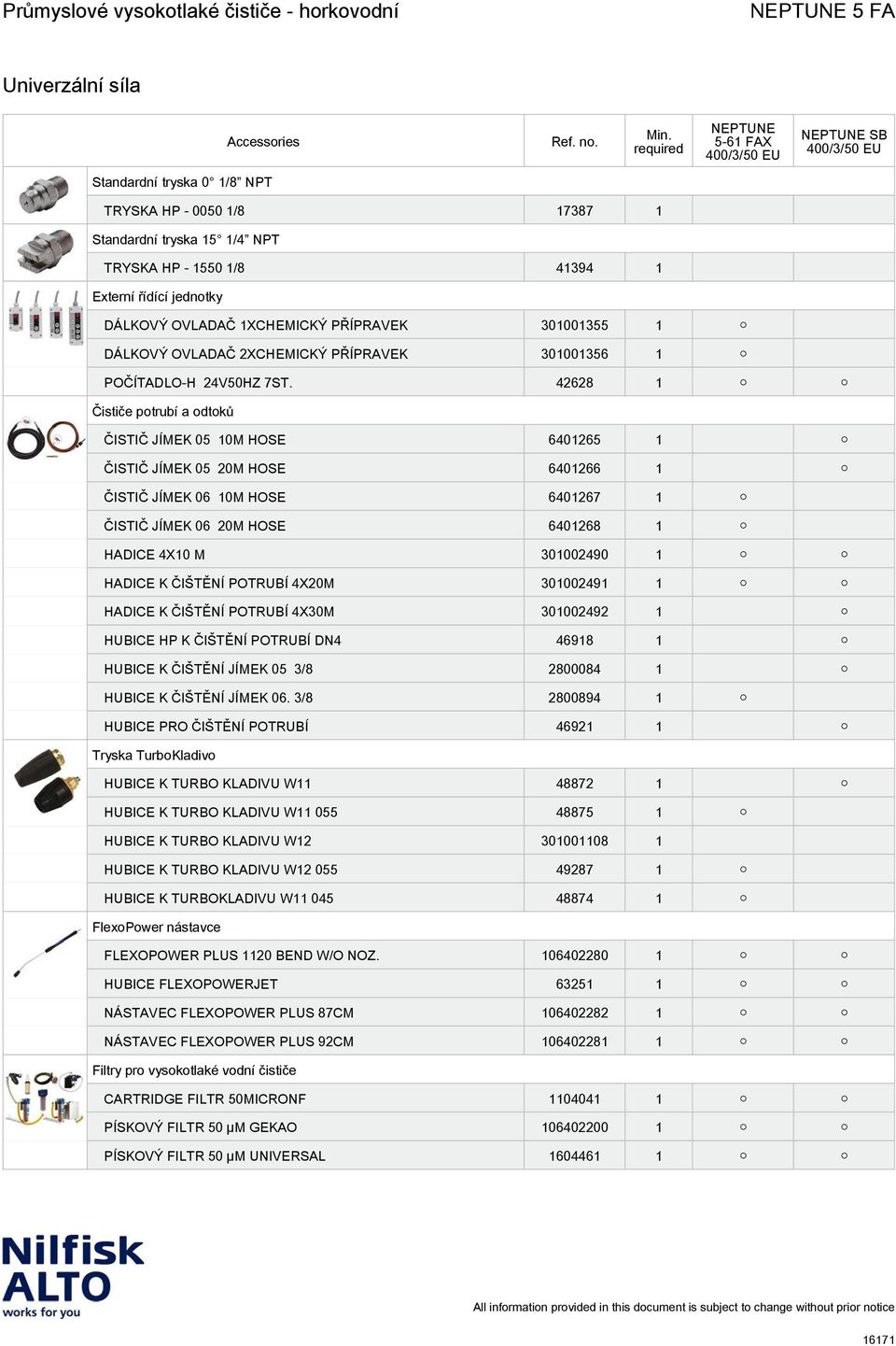 42628 1 Čističe potrubí a odtoků ČISTIČ JÍMEK 05 10M HOSE 6401265 1 ČISTIČ JÍMEK 05 20M HOSE 6401266 1 ČISTIČ JÍMEK 06 10M HOSE 6401267 1 ČISTIČ JÍMEK 06 20M HOSE 6401268 1 HADICE 4X10 M 301002490 1