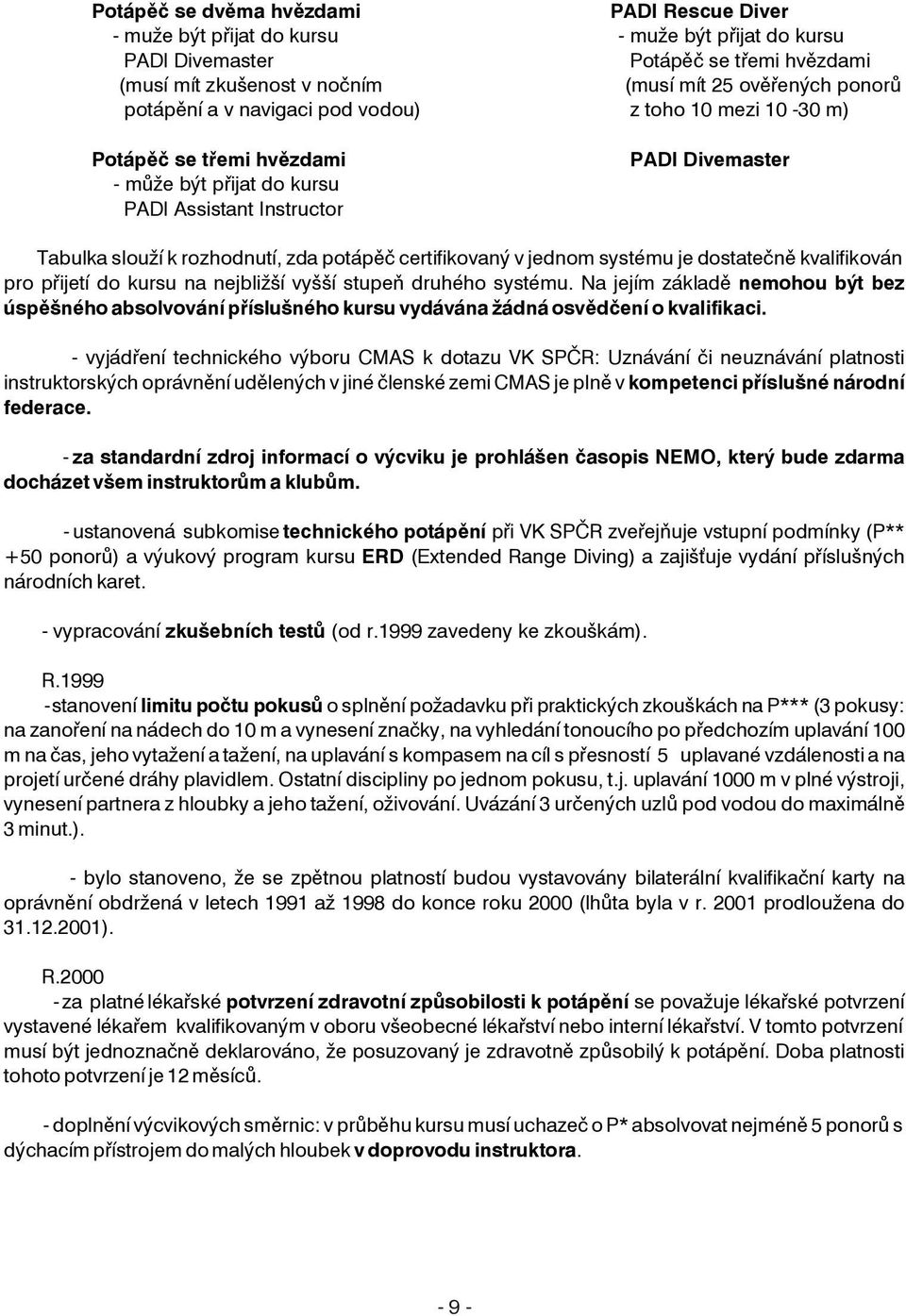 certifikovaný v jednom systému je dostateènì kvalifikován pro pøijetí do kursu na nejbližší vyšší stupeò druhého systému.