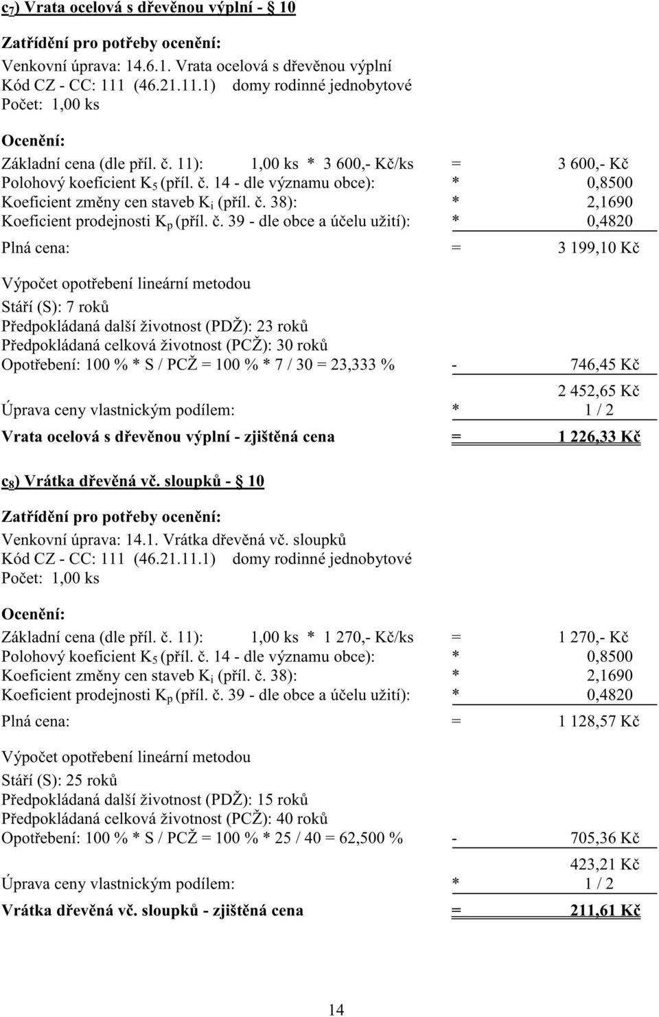 . 38): * 2,1690 Plná cena: = 3 199,10 K Stá í (S): 7 rok P edpokládaná další životnost (PDŽ): 23 rok P edpokládaná celková životnost (PCŽ): 30 rok Opot ebení: 100 % * S / PCŽ = 100 % * 7 / 30 =