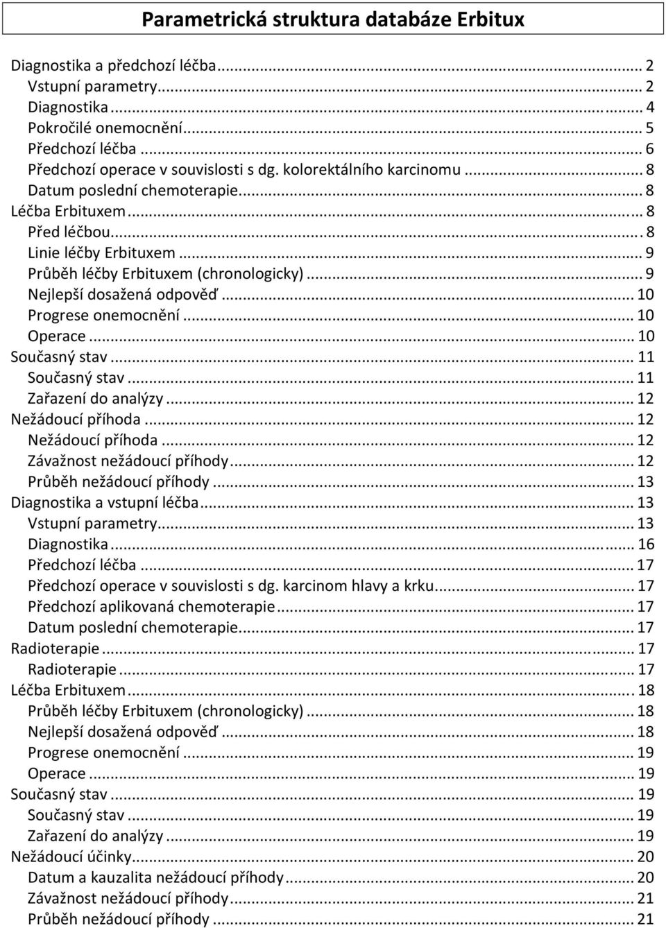 .. 10 Progrese onemocnění... 10 Operace... 10 Současný stav... 11 Současný stav... 11 Zařazení do analýzy... 12 Nežádoucí příhoda... 12 Nežádoucí příhoda... 12 Závažnost nežádoucí příhody.