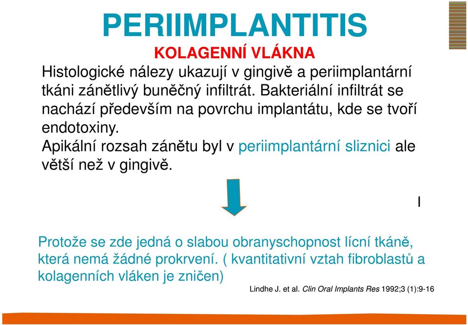 Apikální rozsah zánětu byl v periimplantární sliznici ale větší než v gingivě. Schleimhaut grösser als in der Gingive.