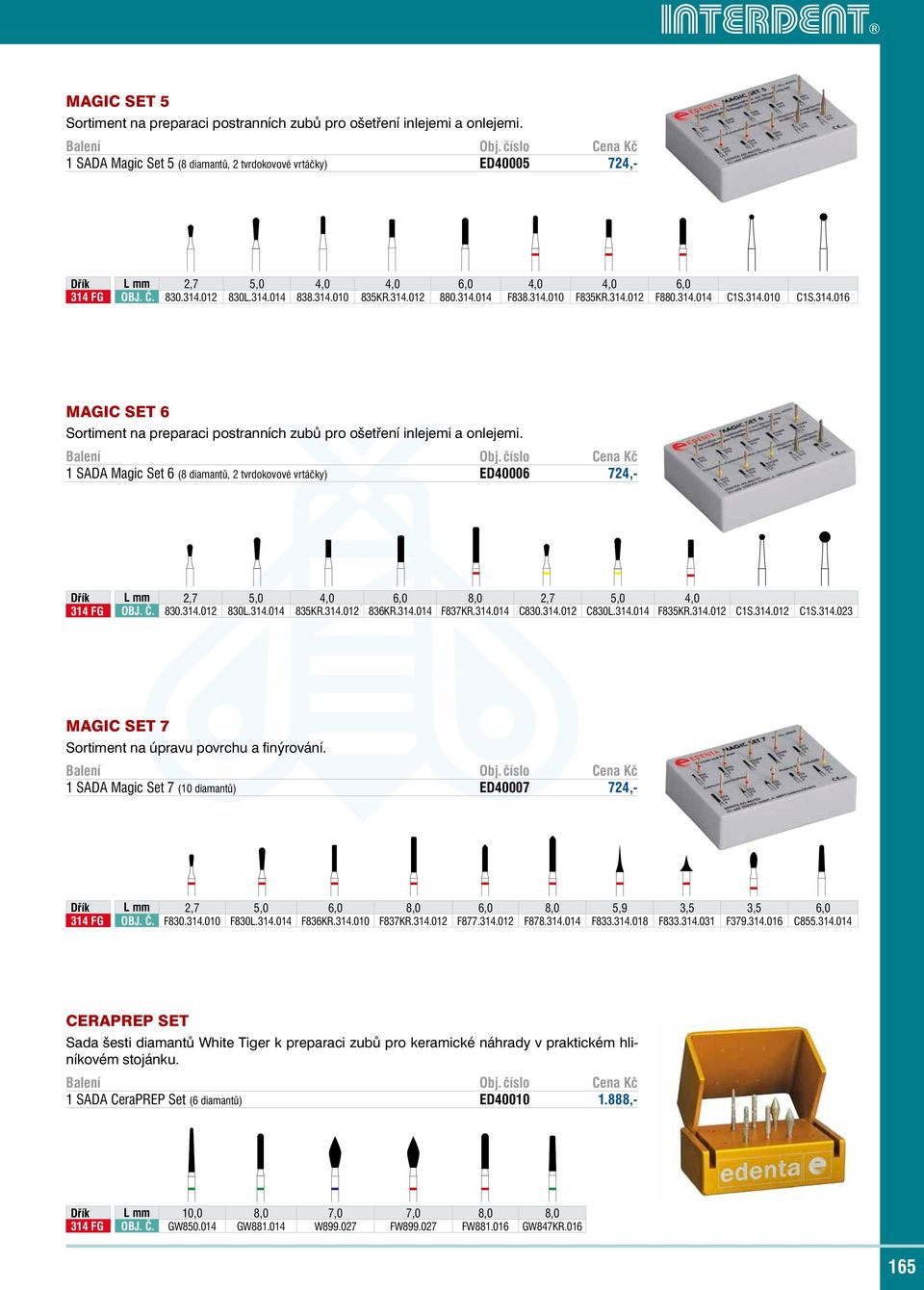 314. F880.314.014 C1s.314. C1s.314.016 magic set 6 Sortiment na preparaci postranních zubů pro ošetření inlejemi a onlejemi.
