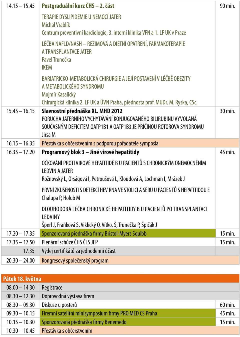 SYNDROMU Mojmír Kasalický Chirurgická klinika 2. LF UK a ÚVN Praha, přednosta prof. MUDr. M. Ryska, CSc. 15.45 16.15 Slavnostní přednáška XL.