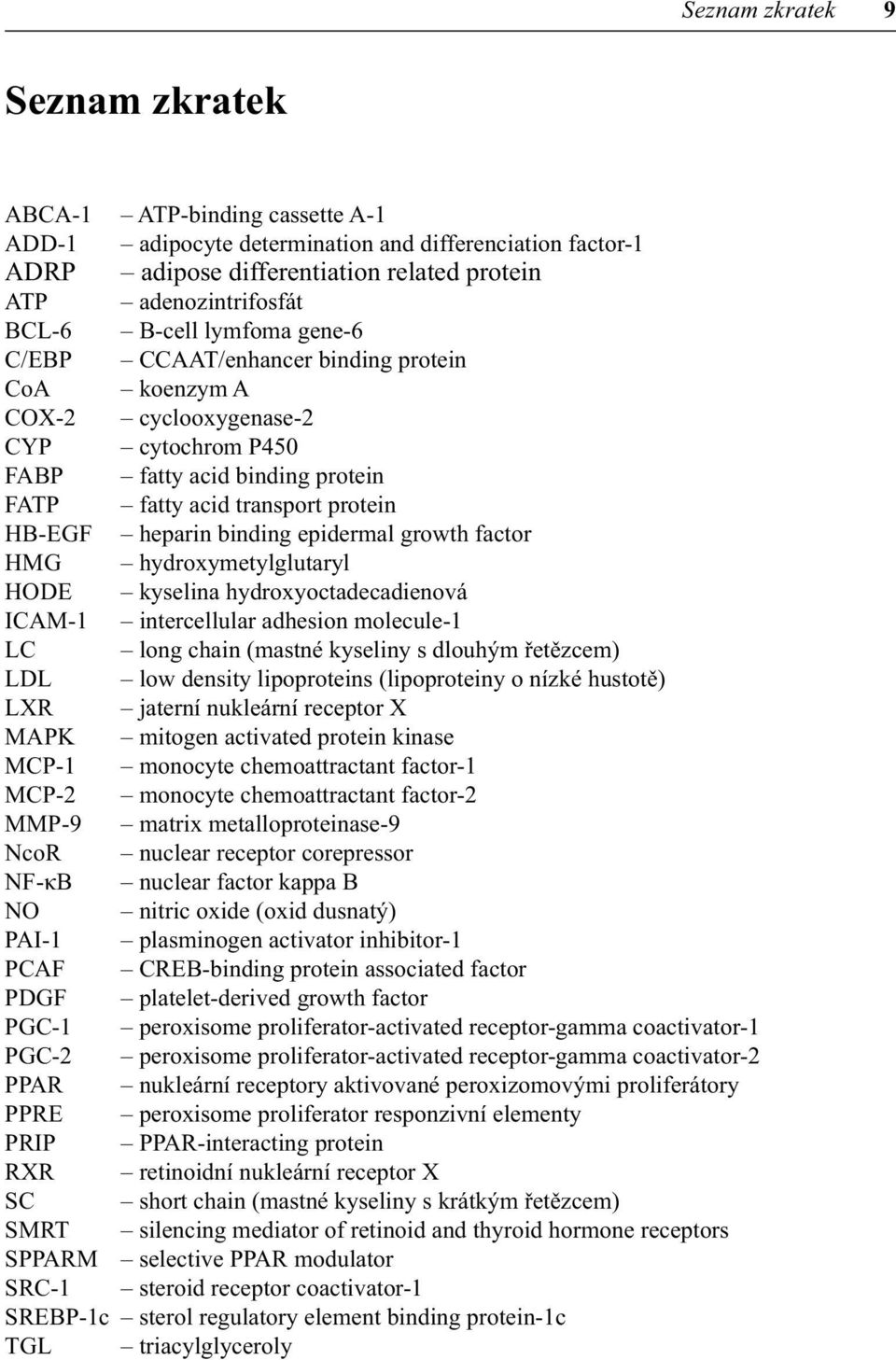 binding epidermal growth factor HMG hydroxymetylglutaryl HDE kyselina hydroxyoctadecadienová ICAM-1 intercellular adhesion molecule-1 LC long chain (mastné kyseliny s dlouhým řetězcem) LDL low