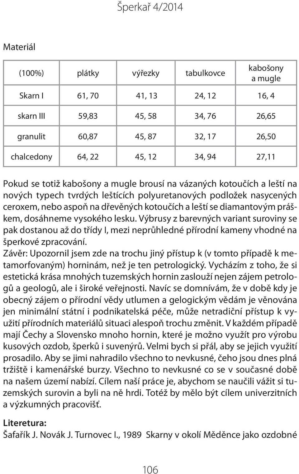 diamantovým práškem, dosáhneme vysokého lesku. Výbrusy z barevných variant suroviny se pak dostanou až do třídy I, mezi neprůhledné přírodní kameny vhodné na šperkové zpracování.