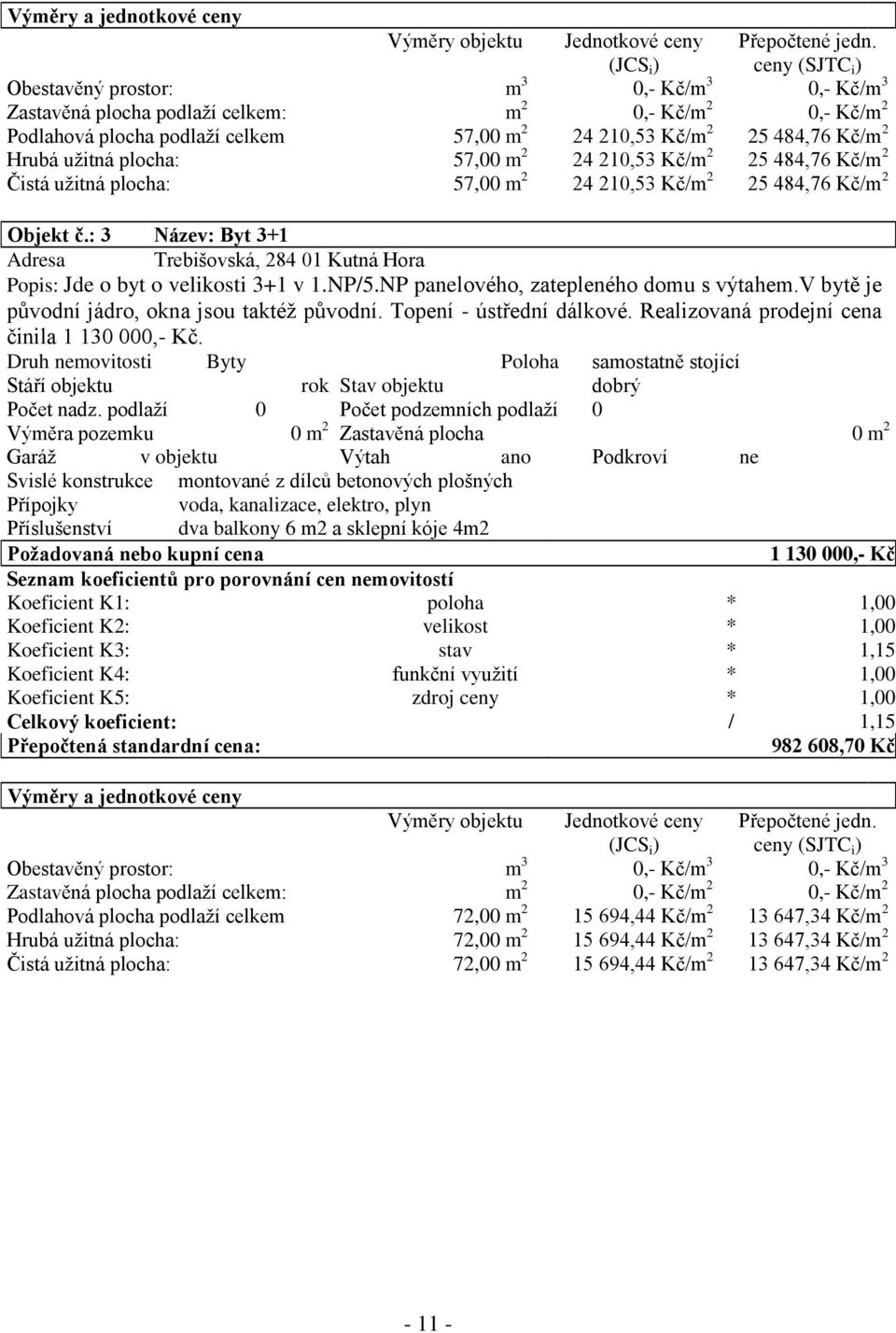 Hrubá užitná plocha: 57,00 m 2 24 210,53 Kč/m 2 25 484,76 Kč/m 2 Čistá užitná plocha: 57,00 m 2 24 210,53 Kč/m 2 25 484,76 Kč/m 2 Objekt č.