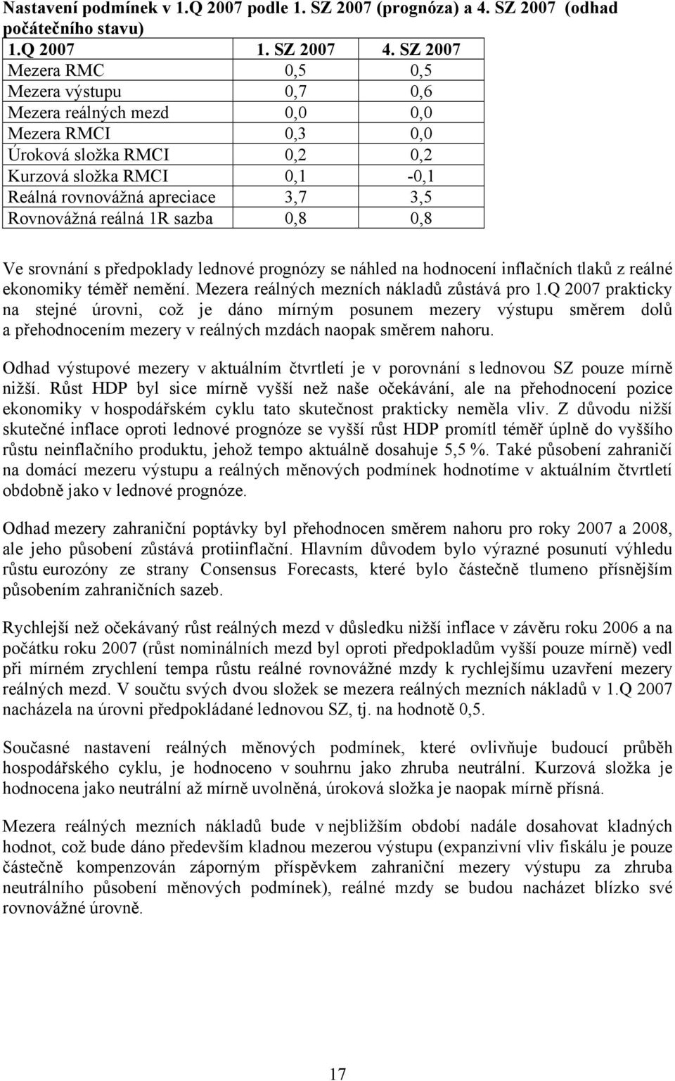 srovnání s předpoklady lednové prognózy se náhled na hodnocení inflačních tlaků z reálné ekonomiky téměř nemění. Mezera reálných mezních nákladů zůstává pro 1.