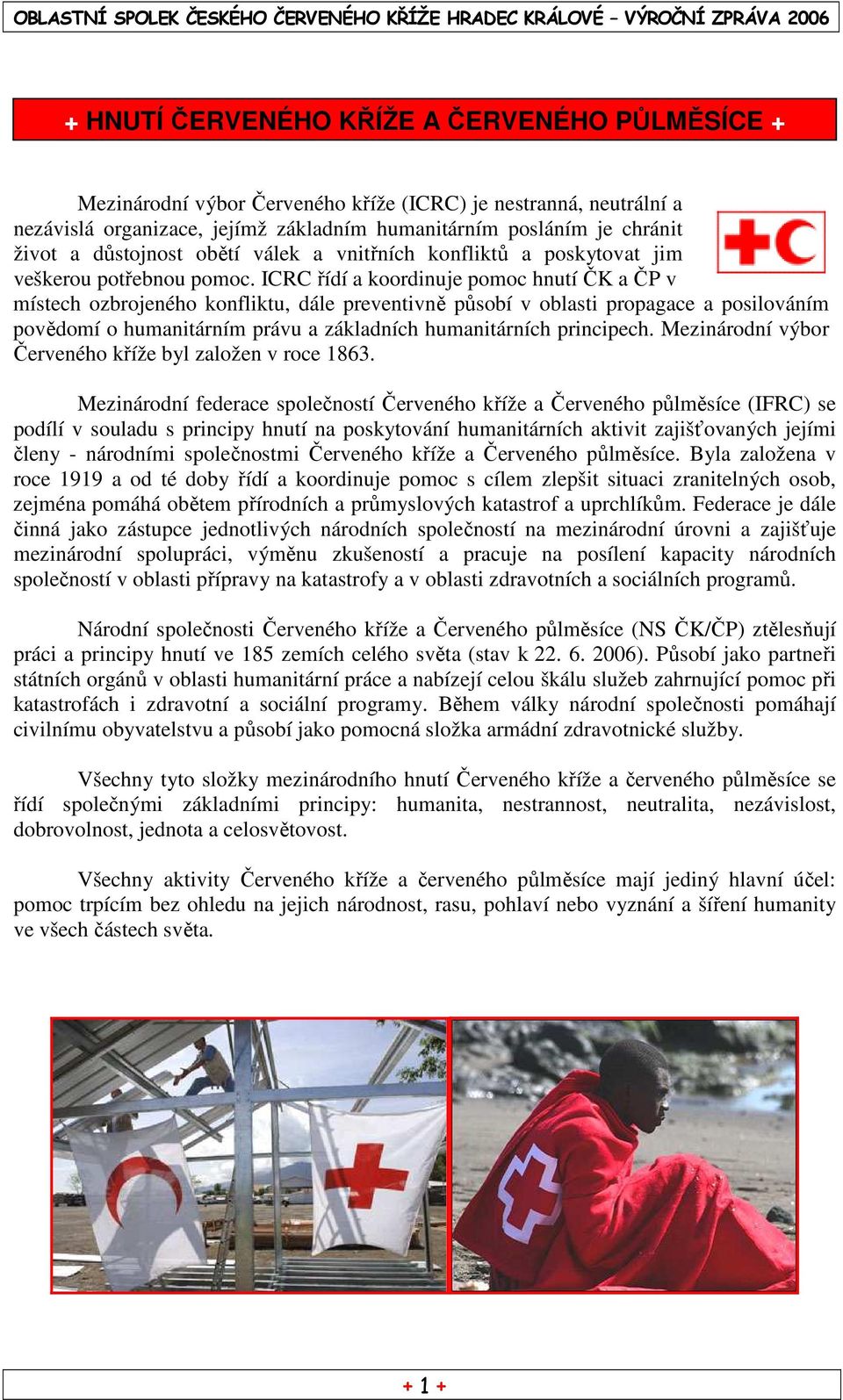 ICRC řídí a koordinuje pomoc hnutí ČK a ČP v místech ozbrojeného konfliktu, dále preventivně působí v oblasti propagace a posilováním povědomí o humanitárním právu a základních humanitárních