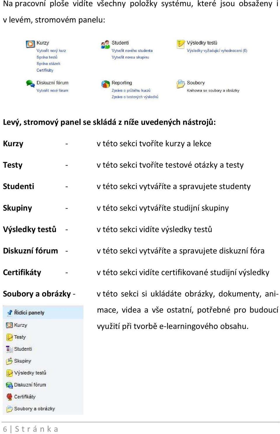 Výsledky testů - Diskuzní fórum - v této sekci vidíte výsledky testů v této sekci vytváříte a spravujete diskuzní fóra Certifikáty - v této sekci vidíte certifikované studijní