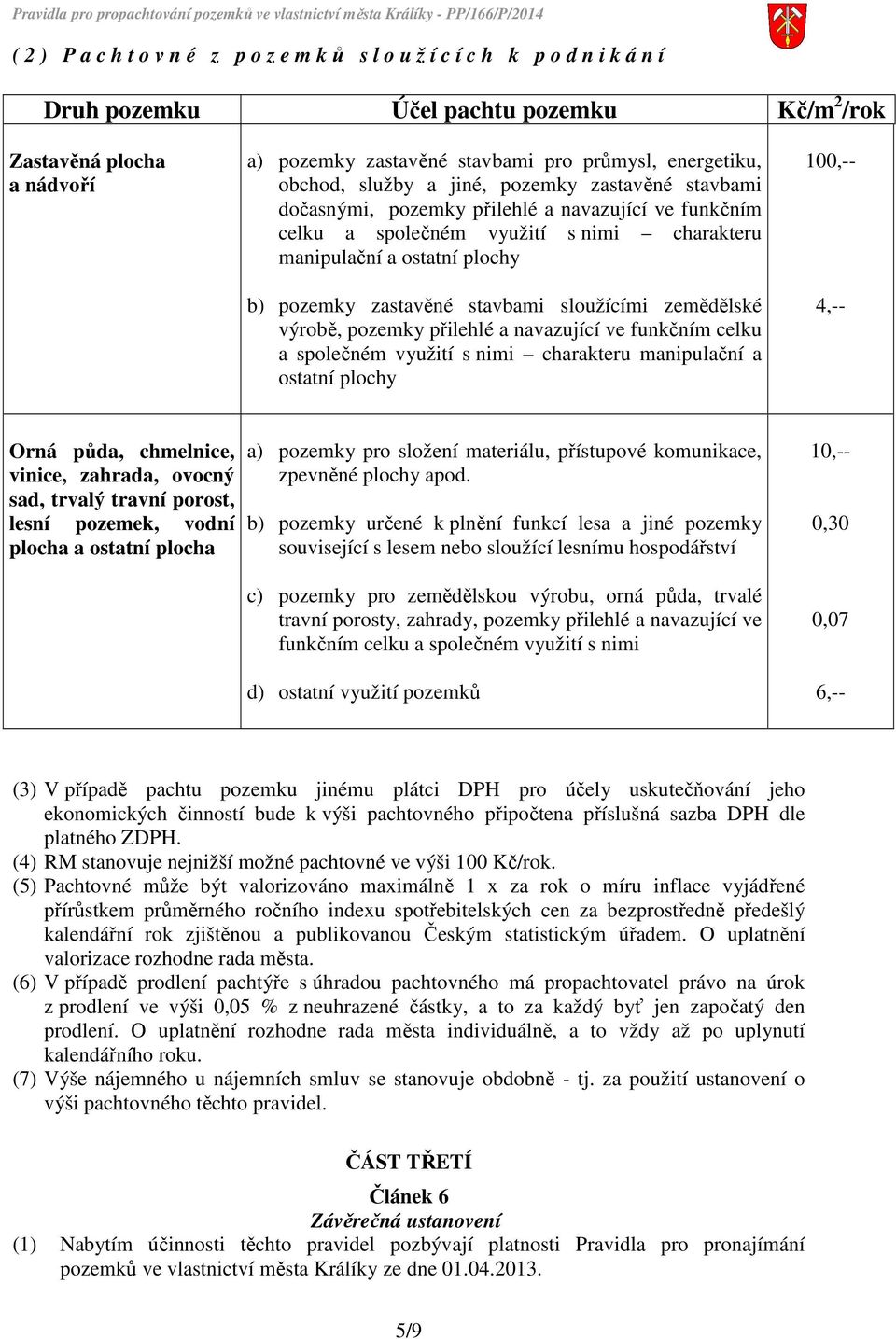 sloužícími zemědělské výrobě, pozemky přilehlé a navazující ve funkčním celku a společném využití s nimi charakteru manipulační a ostatní plochy 100,-- 4,-- Orná půda, chmelnice, vinice, zahrada,